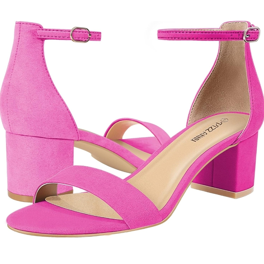 Pink Ankle Strap Block Heel Sandals NIB